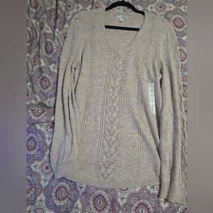 Large Sonoma Light Lavender  V-Neck Cable-Knit Sweater From Kohls. Lightweight.